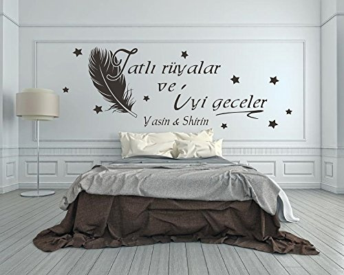 Türkisches Wandtattoo mit Namen fürs Schlafzimmer Tatlı rüyalar ve İyi geceler - yatak odası için adı - 68179-120x43cm schwarz, Namensaufkleber Wandaufkleber Wandtatoos Sticker Aufkleber für die Wand