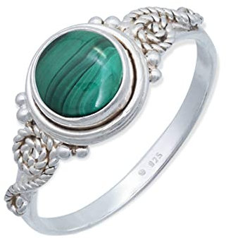 mantraroma Ring 925 Silber Damen Malachit Edelstein grün ausgefallen verspielt
