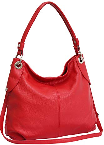 AMBRA Moda Damen echt Ledertasche Handtasche Schultertasche Beutel Shopper Umhängtasche GL012 (Rot)