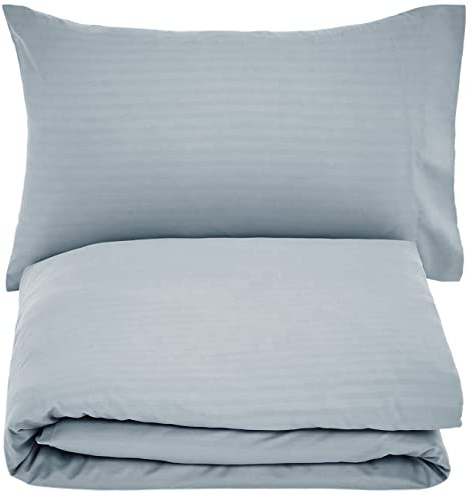 Amazon Basics Bettwäsche 135x200 2teilig Mikrofaser, Bettbezug 135 x 200 cm & 1 Kissenbezug 50 x 80 cm, mit Druckknöpfen, Dunkelgrau, Gestreift