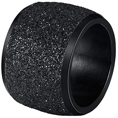 PAURO Damen 16mm Peeling Ringe Breites Hochzeitsband Edelstahl Schwarz Größe 57 (18.1)