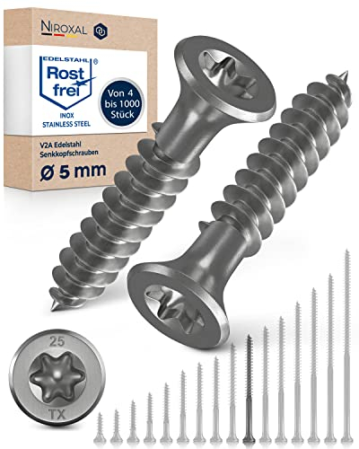 Edelstahlschrauben Torx Holzschrauben 5x60 Edelstahl V2A rostfrei Spanplattenschrauben für Holz Teilgewinde 5mm stark 60mm lang 100 Stück Schrauben Holz A2