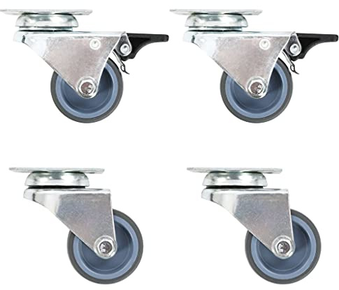 vidaXL - 4x Twin-Wheel Swivel Casters - Trolley Wheel Set for Furniture/Workbenches - 50mm Diameter - 100kg Capacity - Grey TPR & Zinc-Coated Iron - 2 Braked