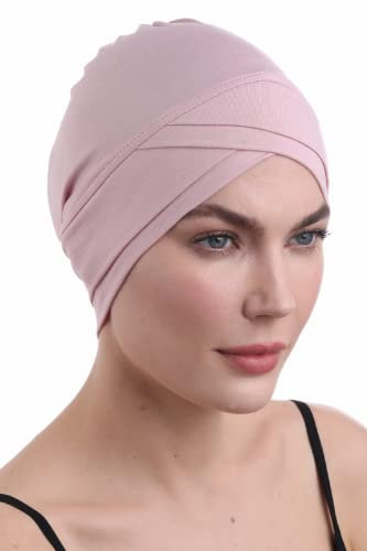 Deresina Headwear W Front Chemo Kopfbedeckung für Damen, Bambus Turban Mützen für Krebspatienten, Kappe fur Chemotherapie (Puderrosa)