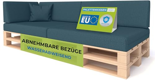 Pillows24 Palettenkissen 6er Set, Wasserabweisend & UV-fest, Waschbar | Palettenkissen Outdoor für Europaletten 120x80, abnehmbarer Bezug, Palettenuflage für Palettensofa, Made in EU, Türkis