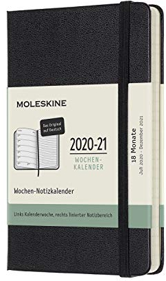 Moleskine - 18-Monats-Kalender/Planer 2020/2021, Taschenplaner auf Deutsch, Wochenkalender mit festem Einband, Format Pocket/A6 9 x 14 cm, Farbe Schwarz, 208 Seiten