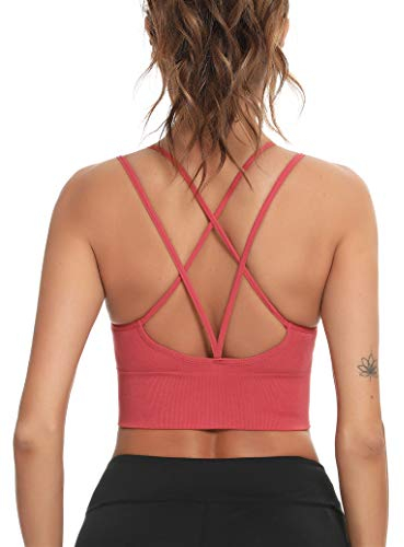 Enjoyoself Damen Sport BH Gekreuzt Rücken Push Up Bra Padded Sexy Nahtlos Bustier für Yoga Fitness Tranning