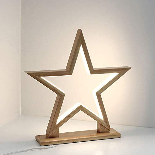 Bambus LED Tischlampe Stern mit Netzteil - 33 cm - Weihnachtsstern Weihnachtsdeko Fenster Deko Leuchte hochwertig verarbeitet