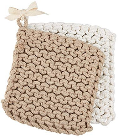 Mud Pie Topflappen, gehäkelt, 20,3 x 20,3 cm, Taupe