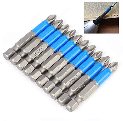 10Pcs/Set Screwdriver Bits Anti Slip S2 Alloy Steel Strong Magnetic Cross Drill Bit PH2 x 50mm Hex Shank Impact Tough Screwdriving Bit