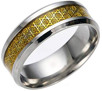 BlackAmazement Woframcarbid Carbon Ring Davidstern Hexagramm Star of David 8mm Silber Gold blau schwarz Damen Herren