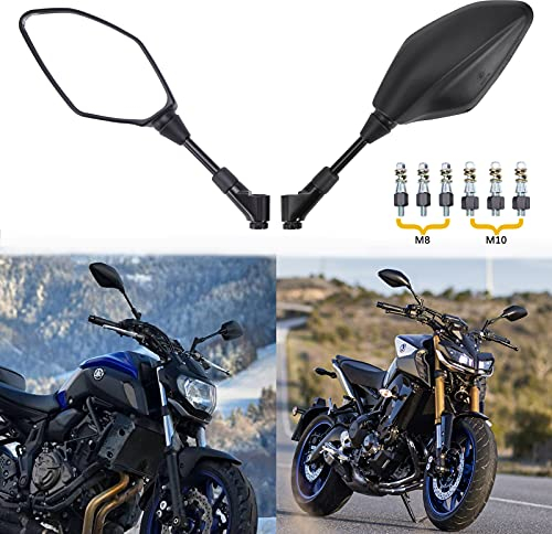 Universal Motorrad Spiegel 8MM 10MM Rückspiegel E geprüft für die meisten Motorräder Dirt Bike Street Quad Cruiser ATV Roller CB1000R CBR500R YZF R125 125R MT07 MT09 Schwarz.