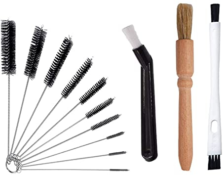 Kaffee Pinsel, Kaffee Reinigungsbürste Set 13 Stück Espressomaschinen Reinigungspinsel Holz Griff Kaffeepinsel und Kleine Strohhalm Bürste Für Kaffeevollautomat Espressomaschine Reinigungs