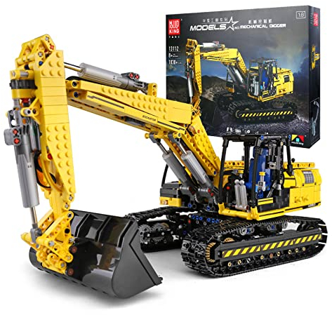 Mould King 13112 Remote Control Excavator Building Toy, APP Control Digger Kits Gift for Assembly Toy Collection Fans,Yellow
