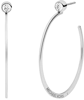 Michael Kors Silberfarbene Creolen für Damen; Huggie-Ohrringe für Damen; Edelstahl-Ohrringe; Schmuck für Frauen, Metall, Kristalle
