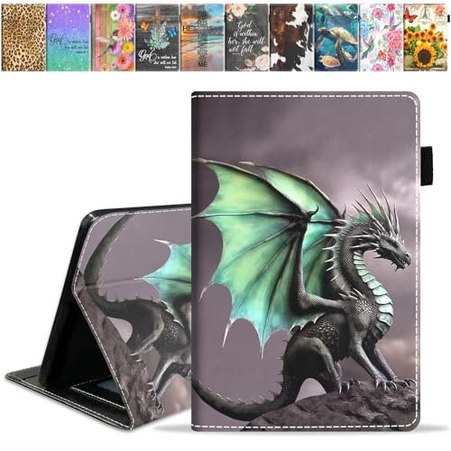 JDHJFBFJNP Étui pour tablette Amazon Fire HD 10 10,1 (9ème/7ème génération, sortie 2019/2017) - Étui à rabat en cuir PU avec fente pour cartes et porte-crayon, dragon