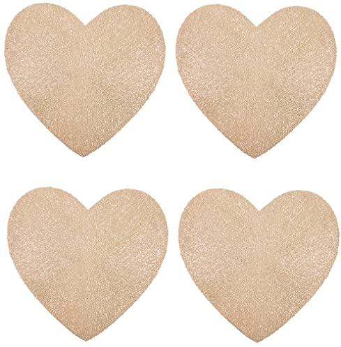 Set di 4 tovagliette dorate lavabili, a forma di cuore, con sottobicchieri, impermeabili, vuote, per casa, cucina, ristorante