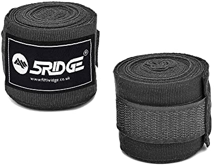 5Ridge Bandes de Boxe 2,5 m, MMA sous Gants élastiques tissés, avec Passant pour Le Pouce et Sangles de Protection pour Les articulations pour MMA, Kickboxing, Arts Martiaux, Hommes, Femmes (Noir)