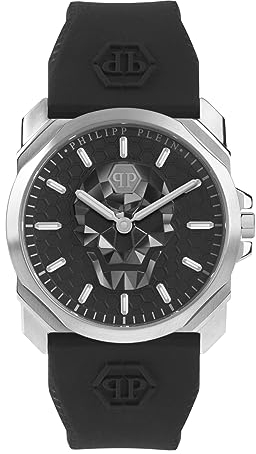 Philipp Plein Herren Analog Quarz Uhr mit Silikon Armband PWLAA0122