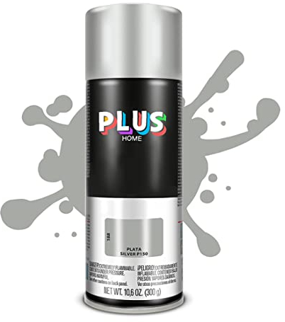 PLUS HOME Pintura Spray 520cc para pintar todo tipo de super cies: madera, metal, cartón, tela, piedra, bra de vidrio, plásticos rígidos, etc para bricolaje y DIY.Plata (Ral:P150)(Paquete de 1)