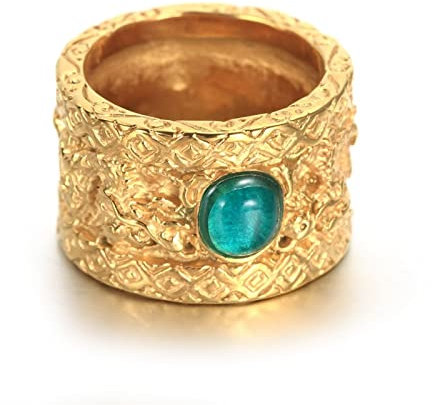 Skcess Bague Homme Acier, Bague Fiancaille Homme Or Dragon Chinois avec Pierre Bague Mariage Taille 62
