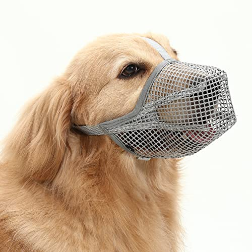 Dog Muzzle Soft Nylon - Adjustable Breathable Mesh Muzzle, Dog Mask, Mouth Cover for Anti-Biting Anti-Barking Licking (Grey, Size M)