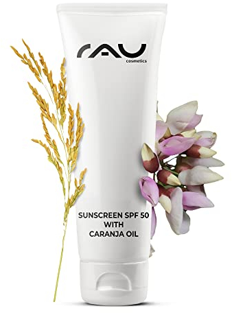 RAU Cosmetics 2in1 Sunscreen SPF50 with BIO-Karanja-oil 75 ml - Sonnenschutz Creme Gesicht mit Karanja Öl LSF50, pflegt, schützt und lindert Juckreiz gegen Unreinheiten