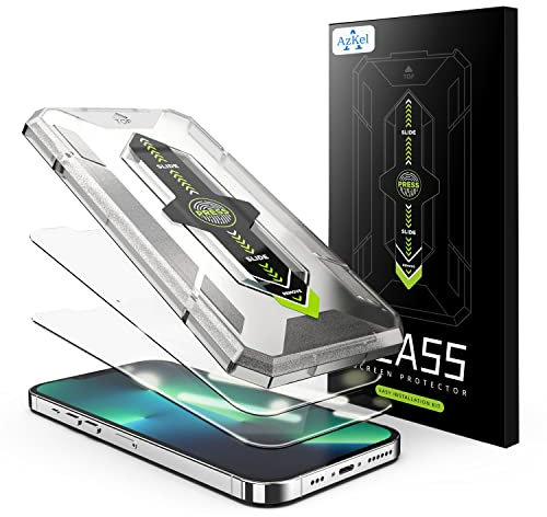 AzKel Pellicola Protettiva per iPhone 14 Pro 6,1 Pollici, Vetro Temperato, One Touch Installazione, Kit di Strumenti di Allineamento Automatico, HD Chiaro, Pacco da 2