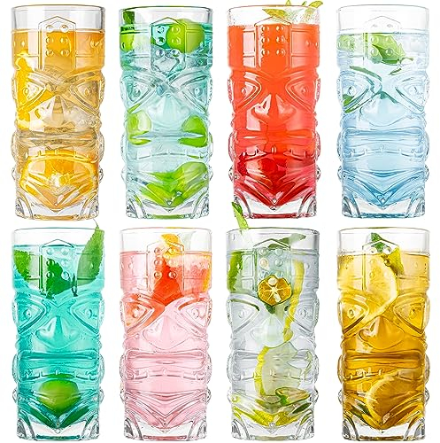 Wookgreat Tiki Gläser Set mit 8 modernen Bar-Cocktailgläsern für tropische Inselgetränke und Hawaii-Partys