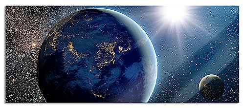 Pixxprint Glasbild Panorama, Wandbild aus Echtglas, Erde im Weltall, 100x40 cm, inkl. Aufhängung und Abstandshalter
