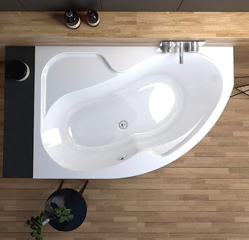 ECOLAM Badewanne WELA 150x100 links Antirutsch Ablauf Füße Silikon | direkt vom Hersteller Top Qualität echtes Sanitäracryl Eckbadewanne modern rutschfest