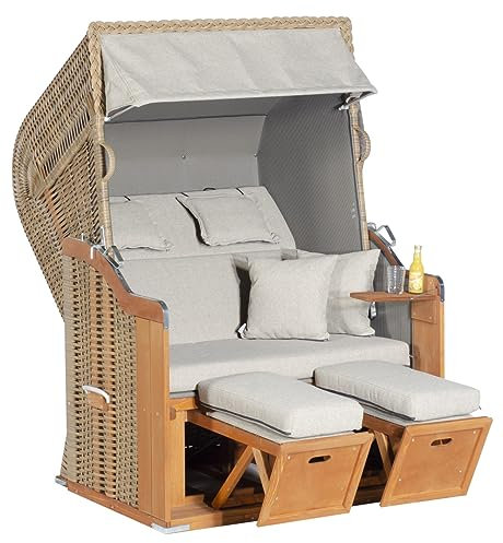 Generisch Sunny Smart Strandkorb Rustikal 255 Plus 2-Sitzer, Halbliegemodell Kunststoffgeflecht Marone