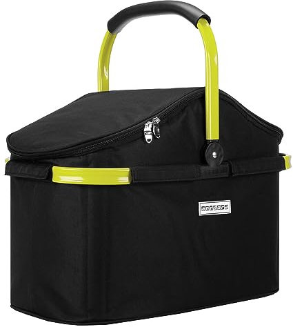 anndora Einkaufskorb 25 Liter ISO Picknick Kühlkorb Schwarz - Rahmen Limette