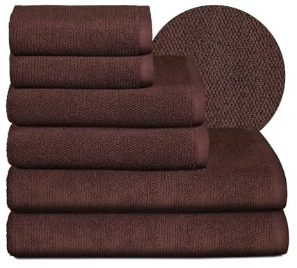 BEAUTEX Handtuch-Set Premium Frottier Sets Made in Europe, 100% Baumwolle 550g/m², Oeko-TEX Zertifiziert (Set: 2 Gäste-, 2 Hand-, 2 Badetücher in Dunkelbraun)