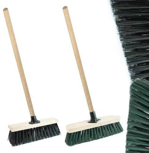 Wooden Handle Black Green Strong PVC Bristle Indoor OutdoorSweeping Brooms For Cleaning Hard Floors (1, Black 13)