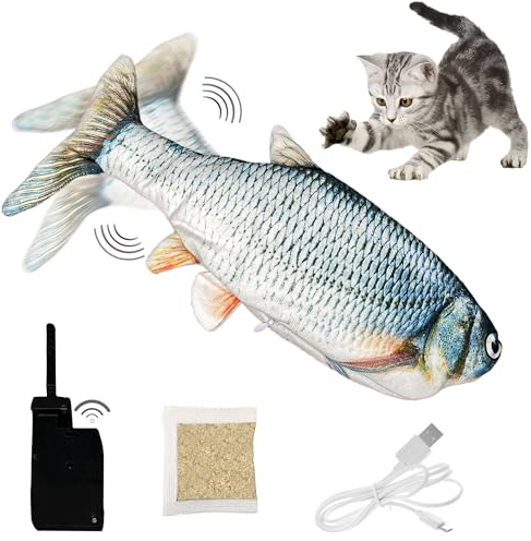 KOKU HOME Katzenspielzeug Fisch - Interaktives Katzenspielzeug mit USB-Ladefunktion - Katzenspielzeug Bewegung mit Pet Friendly Materialien - Zubehör für kleine und erwachsene Katzen (Blau)