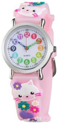CHAOTECHY Kinder Armbanduhr für Mädchen und Jungen,gut lesbar, um ganz leicht zu Lernen, die Uhr zu lesen (Katze 02)