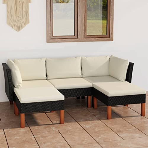 NITCA 5-TLG Rattan Balkonlounge Garten Lounge Set Gartenmöbel Klein Balkonmöbel Sofagarnitur Balkon Gartenlounge Loungemöbel Gartensofa Balkon Sofa Rattan Ecklounge Schwarz