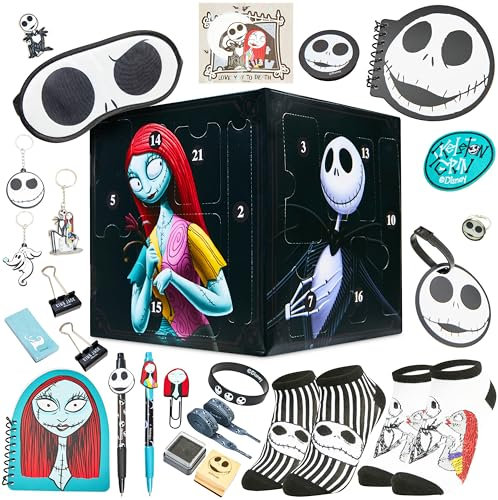 Disney The Nightmare Before Christmas Adventskalender 2025 Frauen Teenager Weihnachtskalender Countdown Kalender mit 24 Geschenk Schreibwaren (Schwarz/Mehrfarbig)