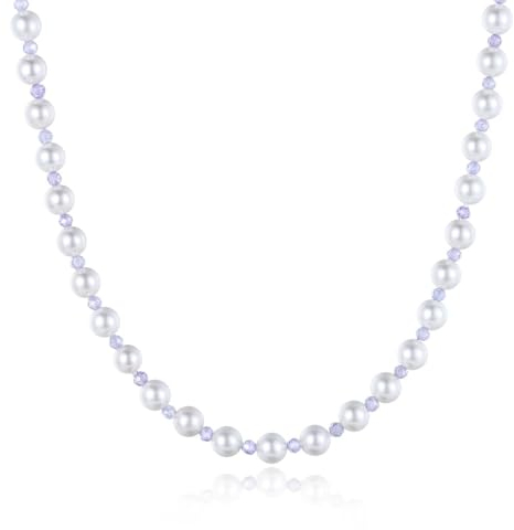 GAVU Unisex Perlen Kette mit 6mm weißen Perlen und 3mm CZ Zirkonia Edelsteinkette für Damen Herren