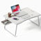 Warmiehomy Laptop Bed Table, Portable Laptop Desk with Handle, Foldable Laptop table with Desktop Card/Cup Slot, Side Drawer for Sofa, Notebook Stand Foldable Tray for Eating Reading Working(White)