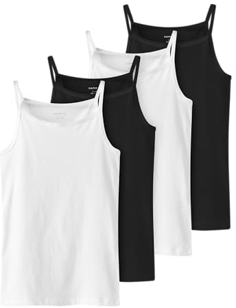 Name it Kids Mädchen Nkfstrap Top 4p Black White Solid Nkfstrap Top 4P Black White Solid (1er Pack)
