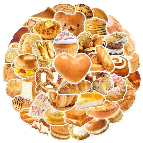 Aufkleber Pack 50 verlockende Lebensmittel Brot Aufkleber Handyhülle, Gepäck, Geschenkbox, Mittagskasten, Wasserbecher, Geburtstagsparty wasserdichte Aufkleber