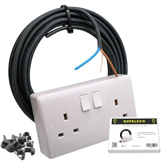 SHPELEC® 13A Socket Extension Kit c/w 20metres BASEC Electrical Twin and Earth 6242YH Cable & 13A Socket and PVC Back Box 2 Gang Socket Double Cable Mains 230V (1)