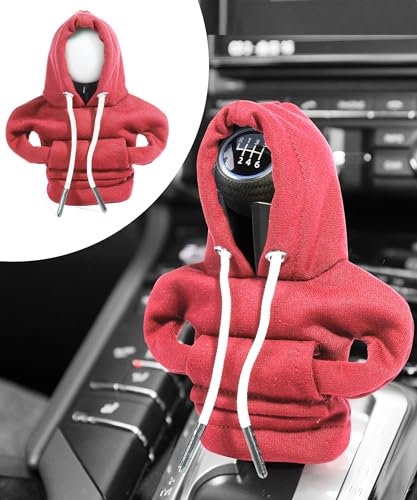 Flaconi Auto Deko,Chalthebel Hoodie,Auto Deko Innenraum,Schaltknauf Abdeckung,Auto Schalthebel Abdeckung,Auto Zubehör Deko Hoodie für Schaltknauf,Auto Schaltknauf überzug (Rot)