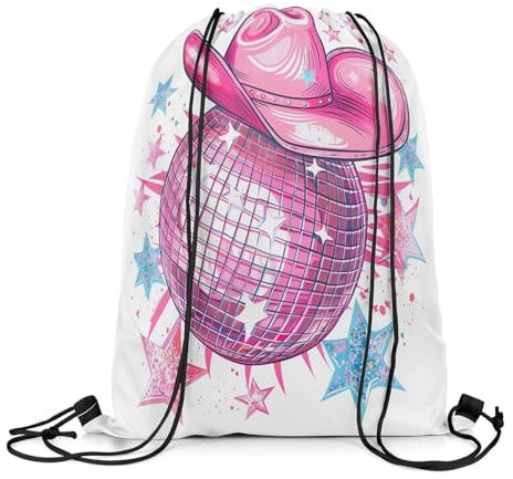 Homewish Cowgirl Kordelzug Rucksack, Glitter Sterne Kordelzug Taschen, Western Polka Dots Print Draw String Back Bag Reversible, Gittermuster Spiel Ball Thema String Rucksack, Silber