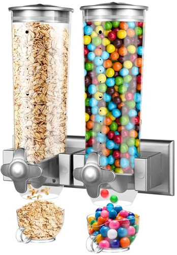 Distributore di cereali a parete a doppia testa, dispenser per alimenti secchi di grande capacità, 4,5 l, dispenser per caramelle da parete trasparente, dispenser da cucina per chicchi di caffè, noci,