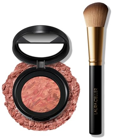 LAURA GELLER NEW YORK Baked Blush-n-Brighten Marbleized Blush & Angled Brush 2pc Set (10 Rose All Day + Angled Brush)