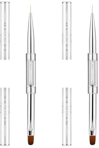 2Pcs Dual-ended Nail Design Brush Builder Gel Brush Rhinestone Handle UV Gel Nail Brush Thin Nail Brush Set Nail Liner Brush Striping Nail Art Brushes for Nail Art Design