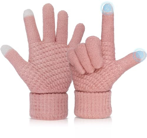 Abeillo Winterhandschuhe, Strickhandschuhe Touchscreen, Touchscreen Handschuhe, Fingerhandschuhe Winterhandschuhe, Sporthandschuhe, Winter Damen Handschuhe, Handschuhe Winter für Damen Herren (Rosa)